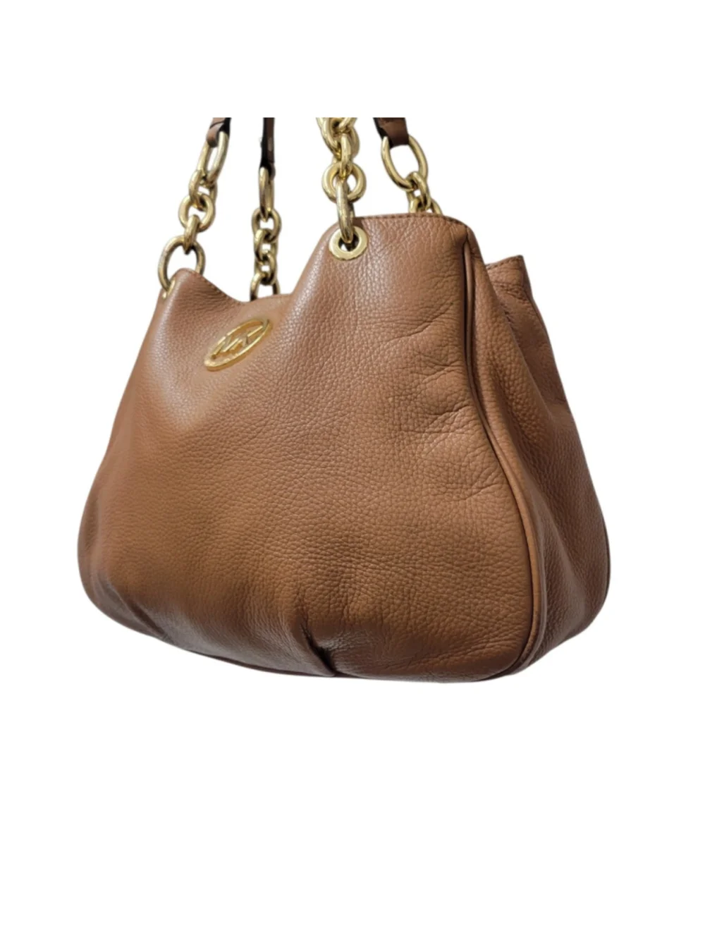 Michael Kors Fulton Brown Leather Gold Hardware Double Handle Shoulder Bag Purse